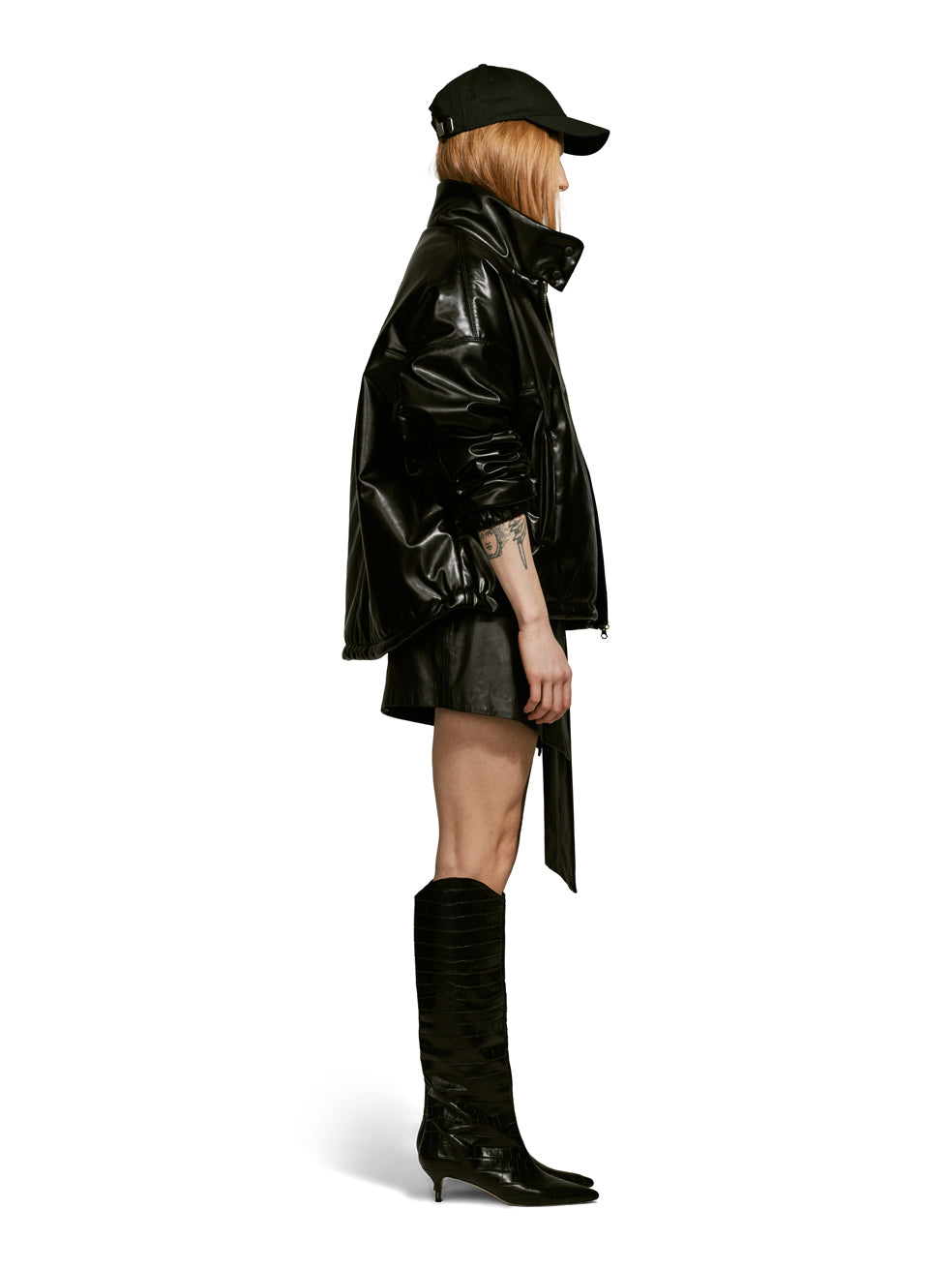 Billy Stormi Faux Leather Cropped Bomber Jacket - Side View On Model