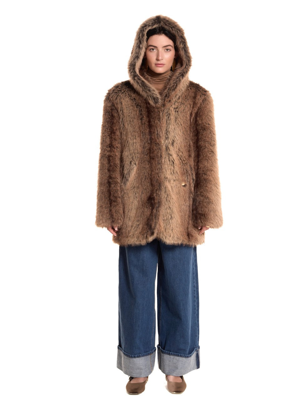 Lynx Wynn Animal-Free Fur Coat - Front View On Model