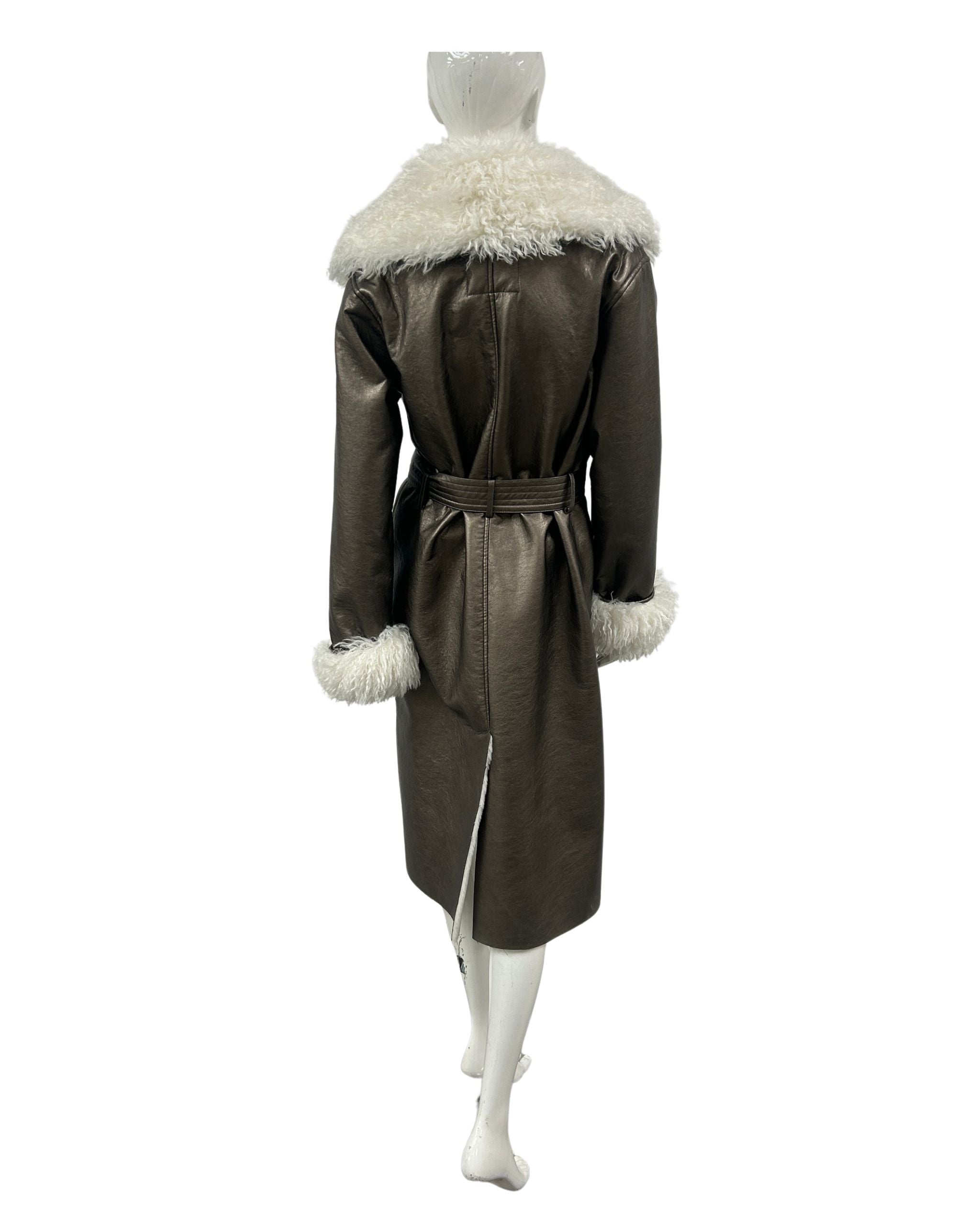 Vegan Leather Belted Coat - Bronze