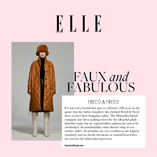 A FREED coat featured in a faux and fabulous article in Elle magazine.