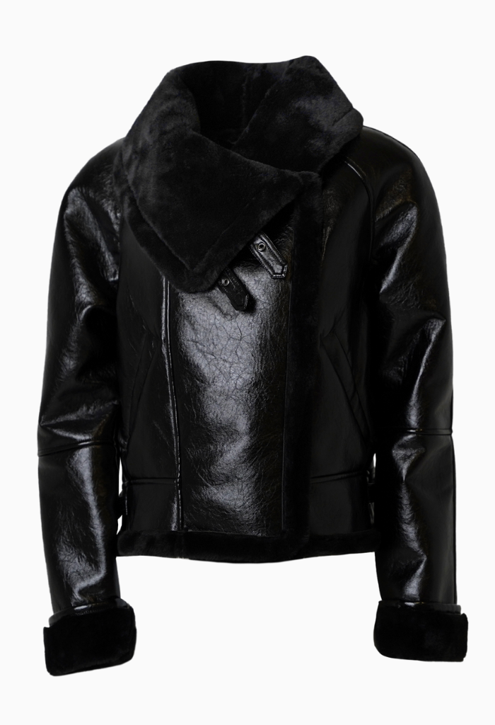 Black Ava Lava Jacket Responsibly Made Slow Fashion Luxury Vegan Leather Canada 