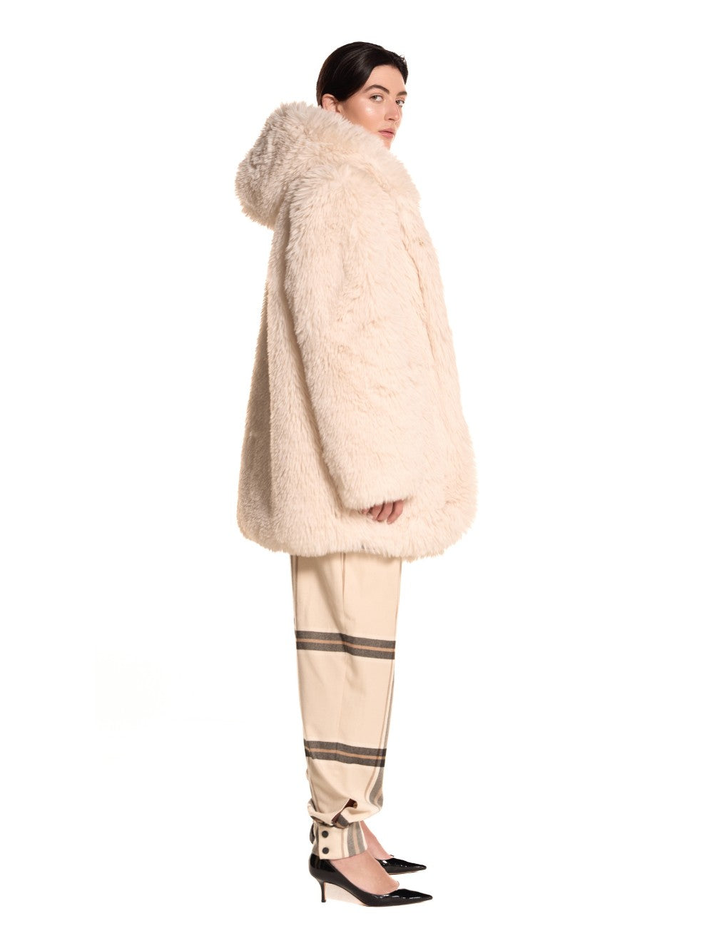 Snow Wynn Animal-Free Fur Coat - Side View On Model