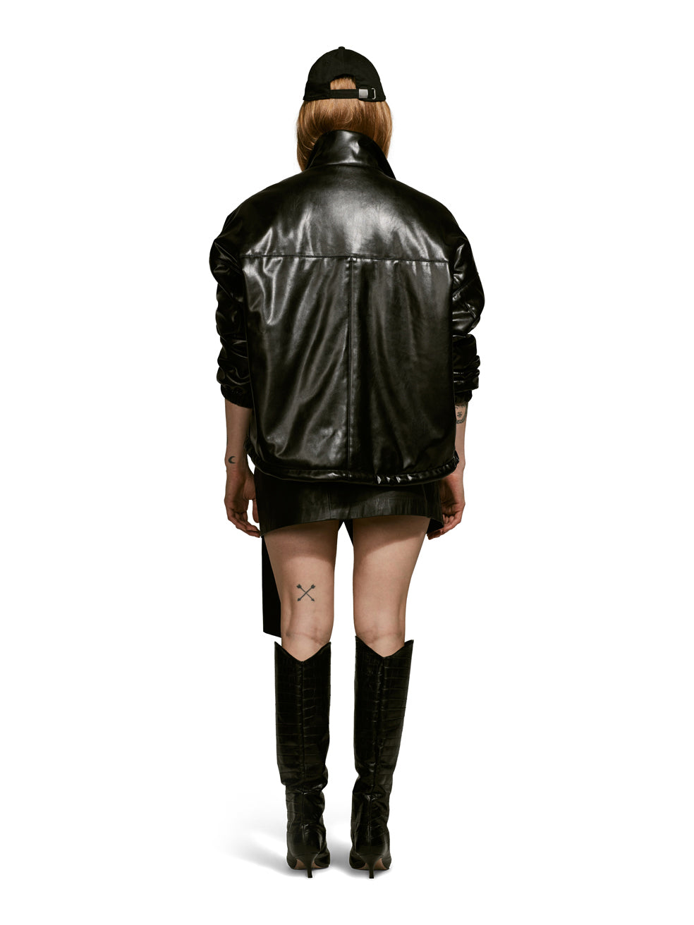 Billy Stormi Faux Leather Cropped Bomber Jacket - Back View On Model