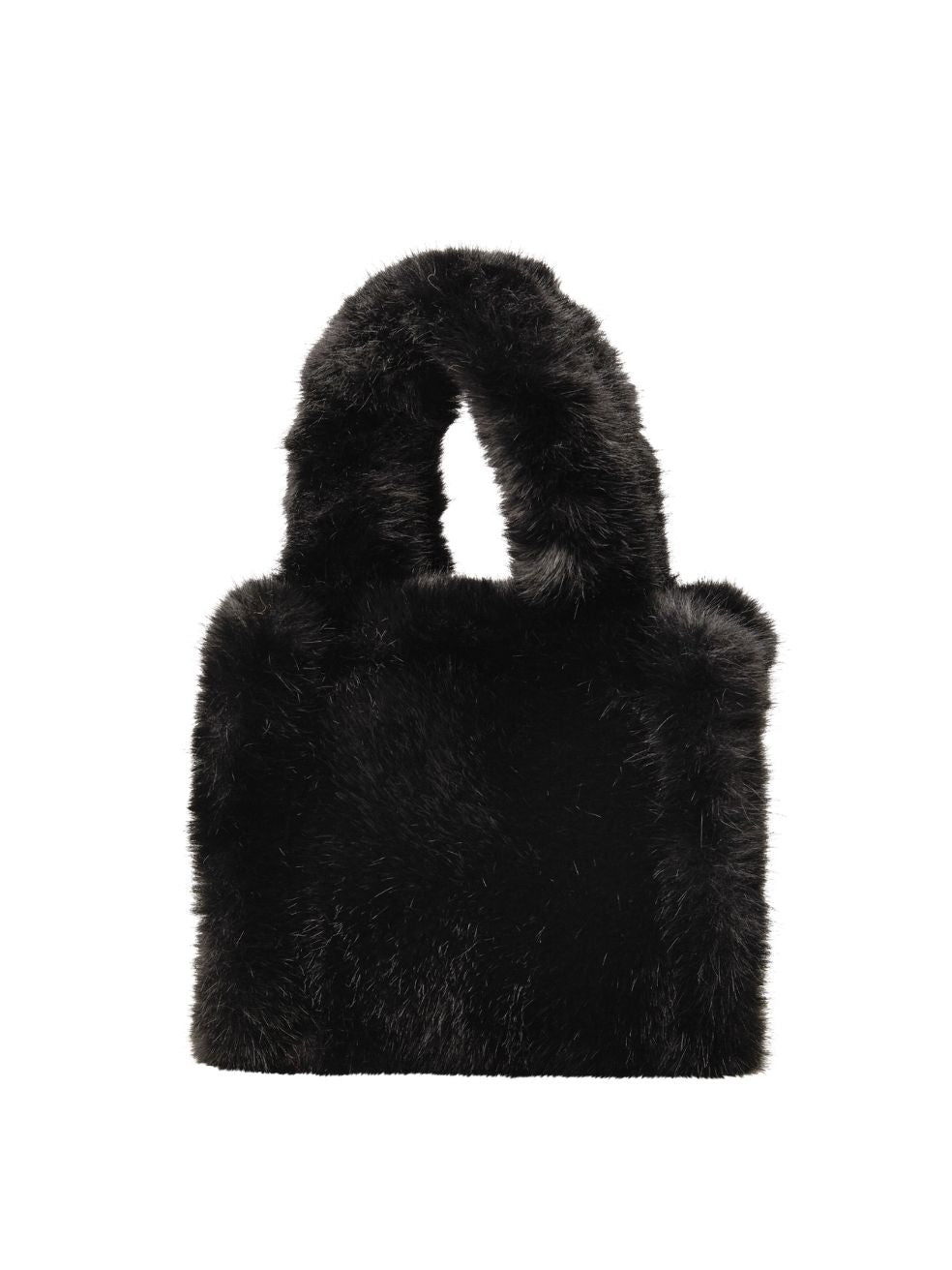 Mini Tote in Ink Black — front view of sleek, compact faux leather tote with clean lines and sturdy handles in deep black.
