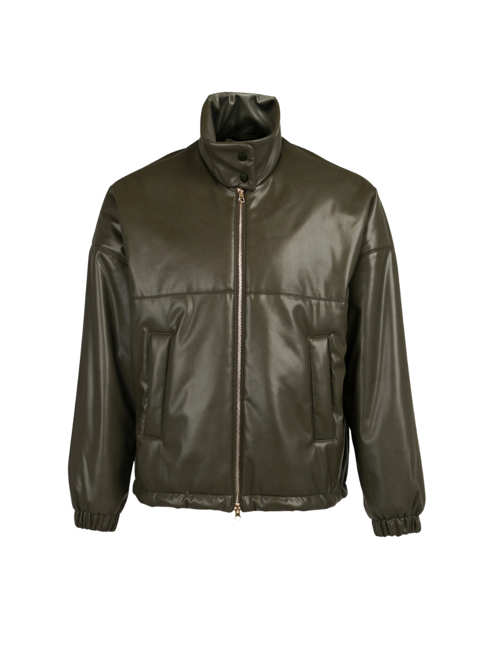 Billy Olive Faux Leather Cropped Bomber Jacket