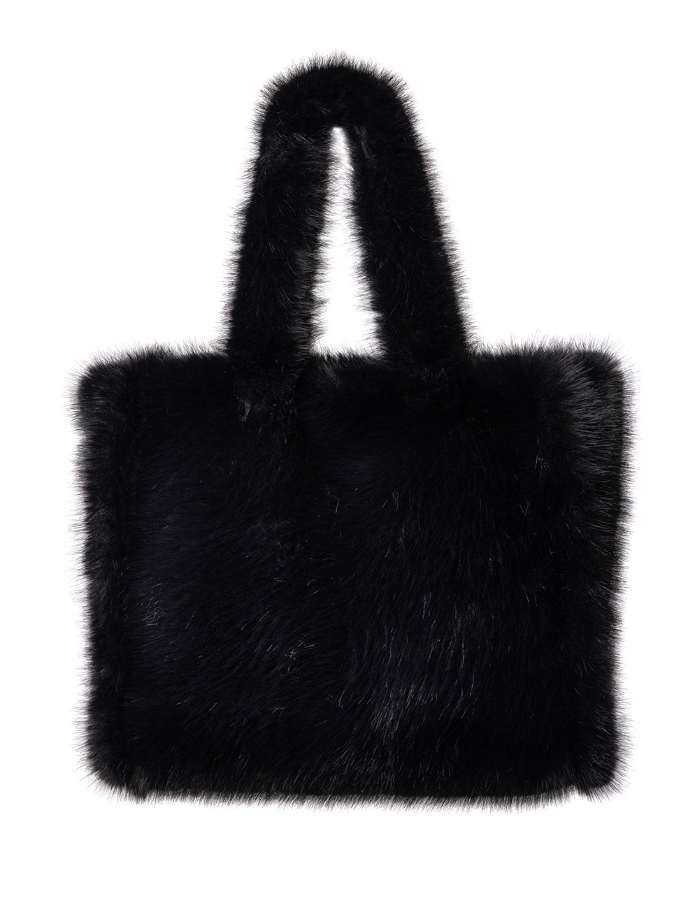 Ink Black Faux Fur Oversized Tote - Front View