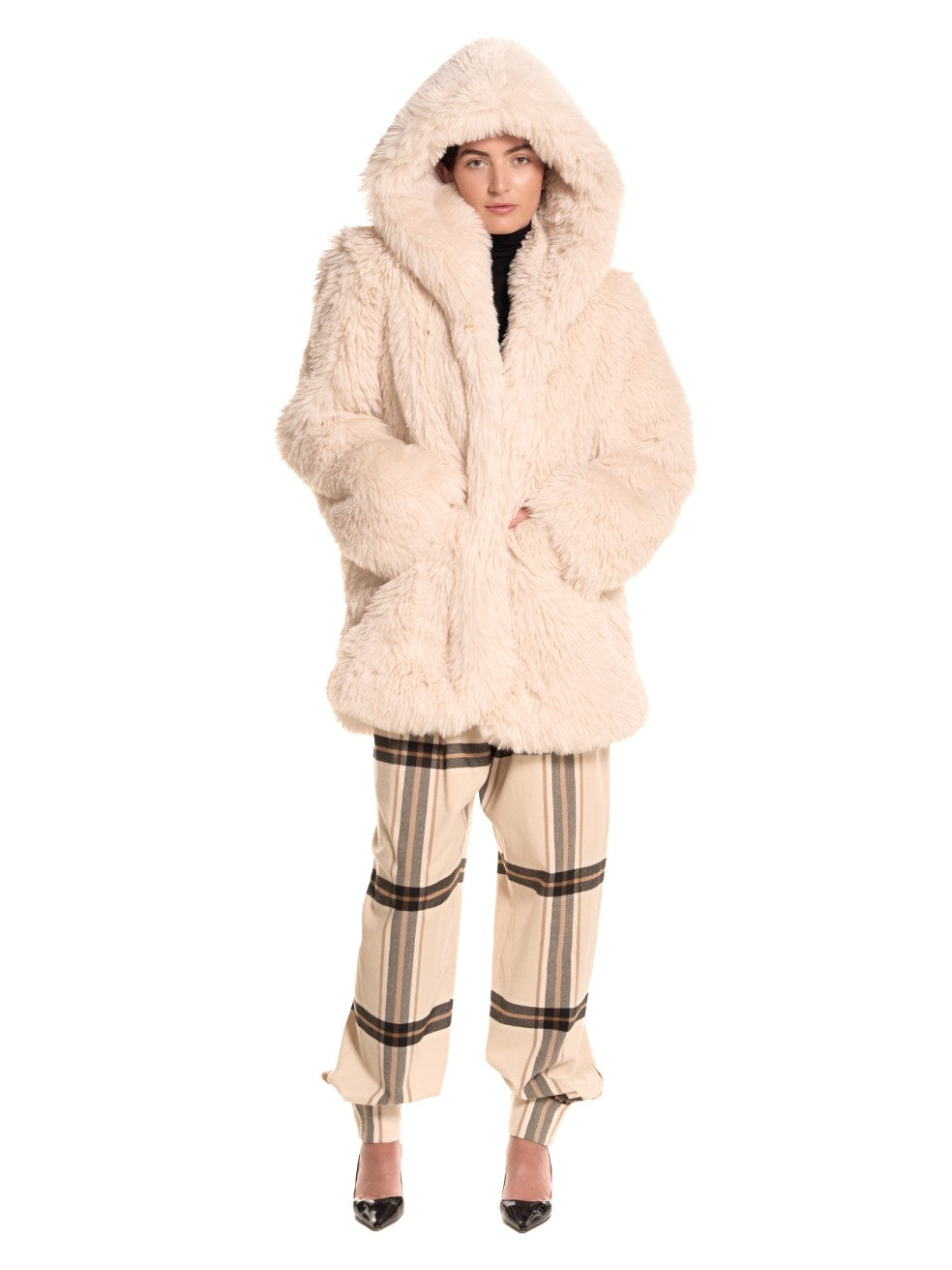Snow Wynn Animal-Free Fur Coat - Front View On Model