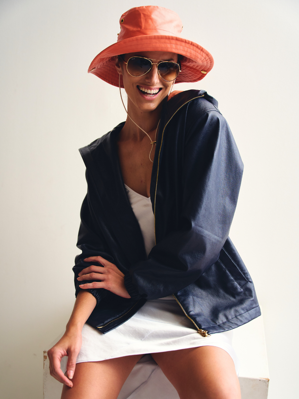 Hunter Indigo Animal-Free Leather Raincoat - Lifestyle Image