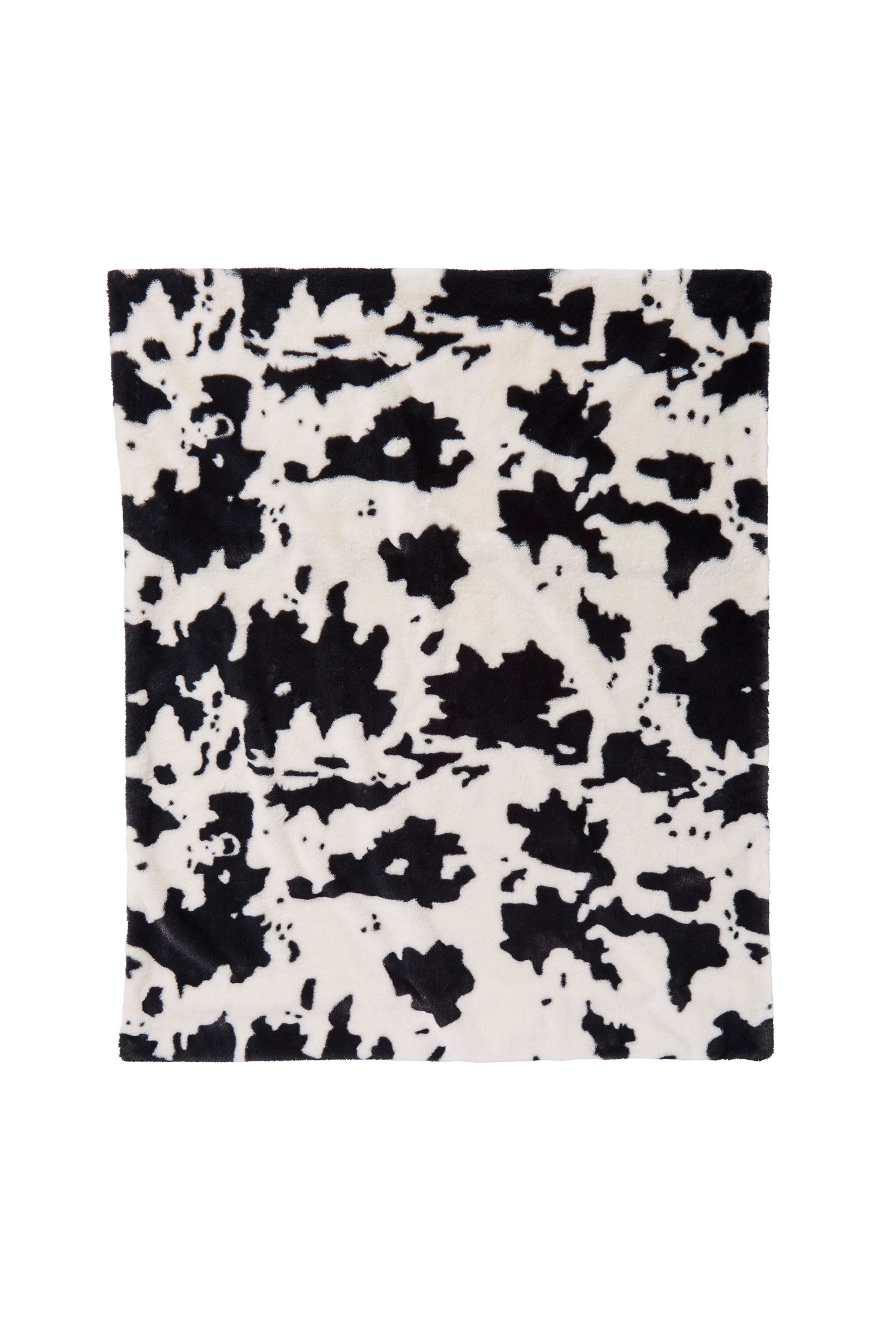 Faux fur throw blanket in black and white cow.